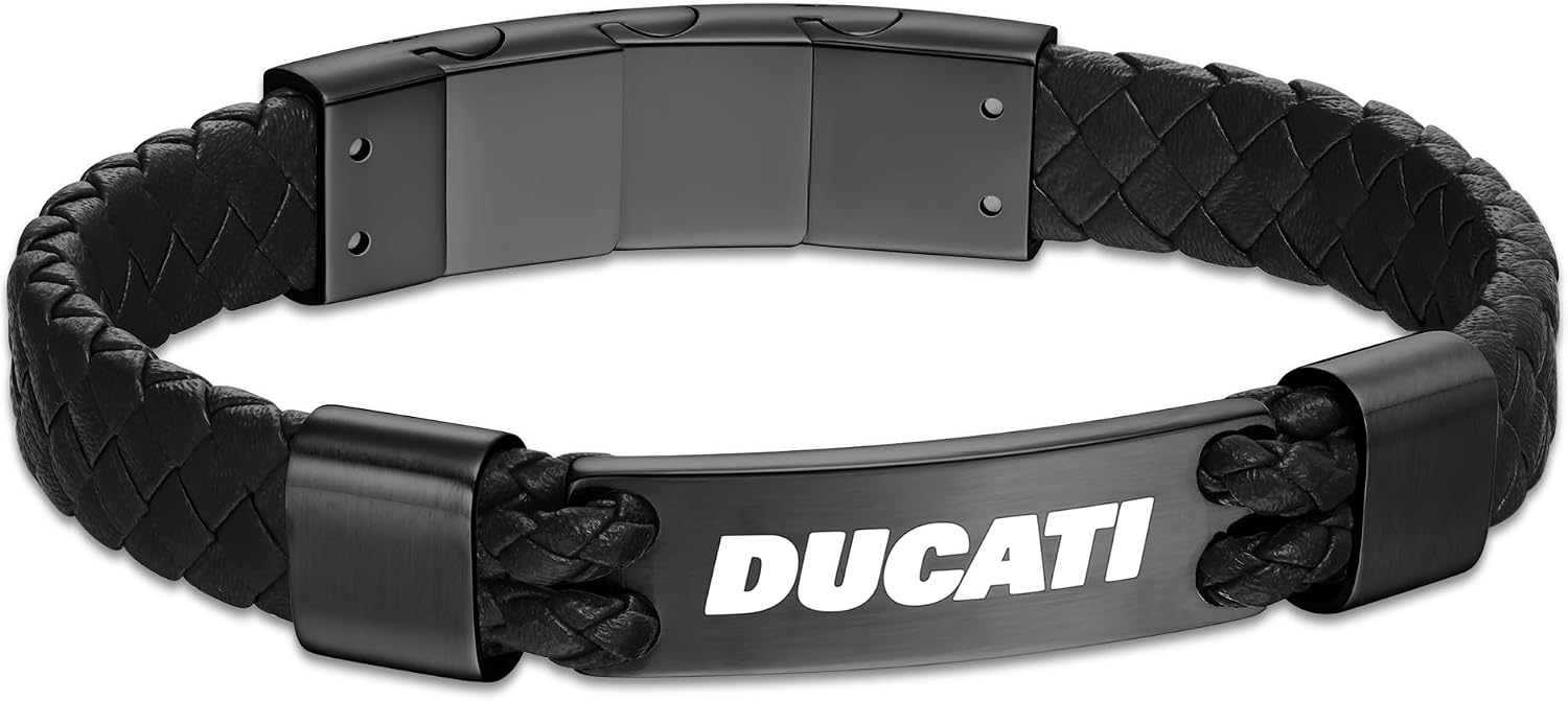 Ducati Expedition DTAGB0004804 Men's Leather Stainless Steel Bracelet Black