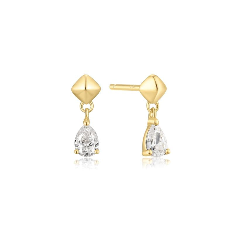 Ania Haie Elegant Gold Pyramid Dangle Stud Earrings