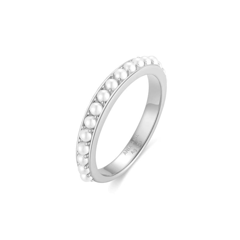 Ania Haie Elegant Silver Shell Pearl Beaded Ring
