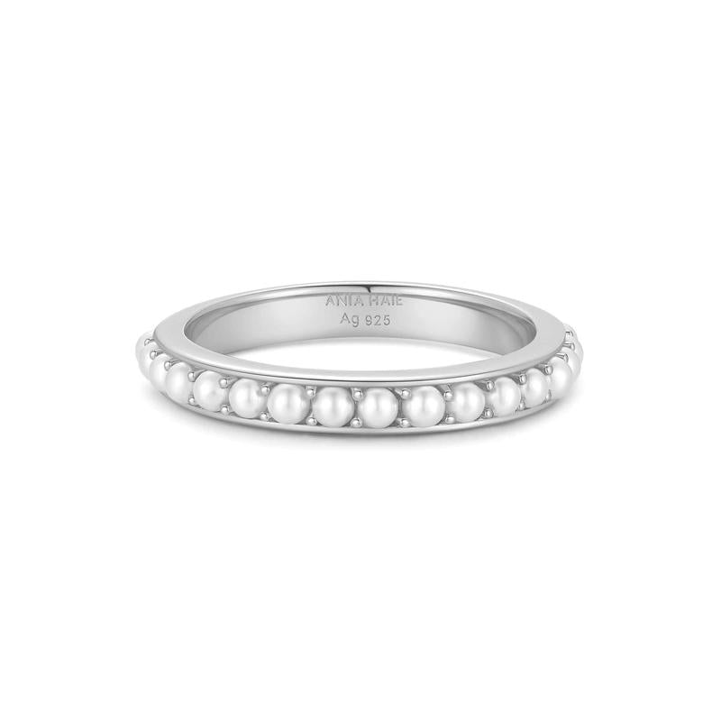 Ania Haie Elegant Silver Shell Pearl Beaded Ring
