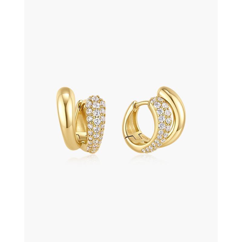Ania Haie Fluid Light Gold Spiral Half Pavé Huggie Earrings