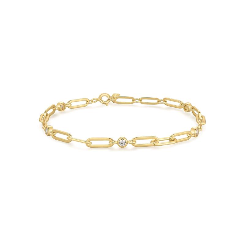 Ania Haie Gold Bezel Station Paper Clip Chain Bracelet
