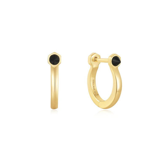 Ania Haie Gold Black Agate Huggie Hoop Earrings