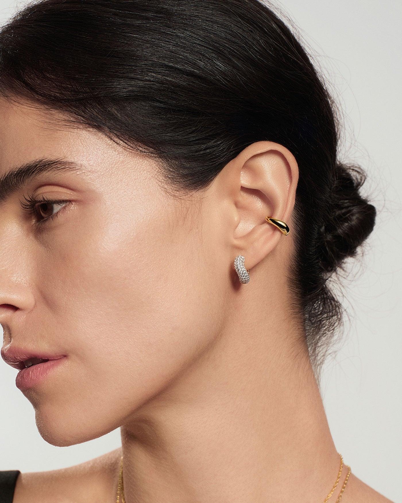 Ania Haie Gold Chunky Pave Wave Huggie Hoop Earrings