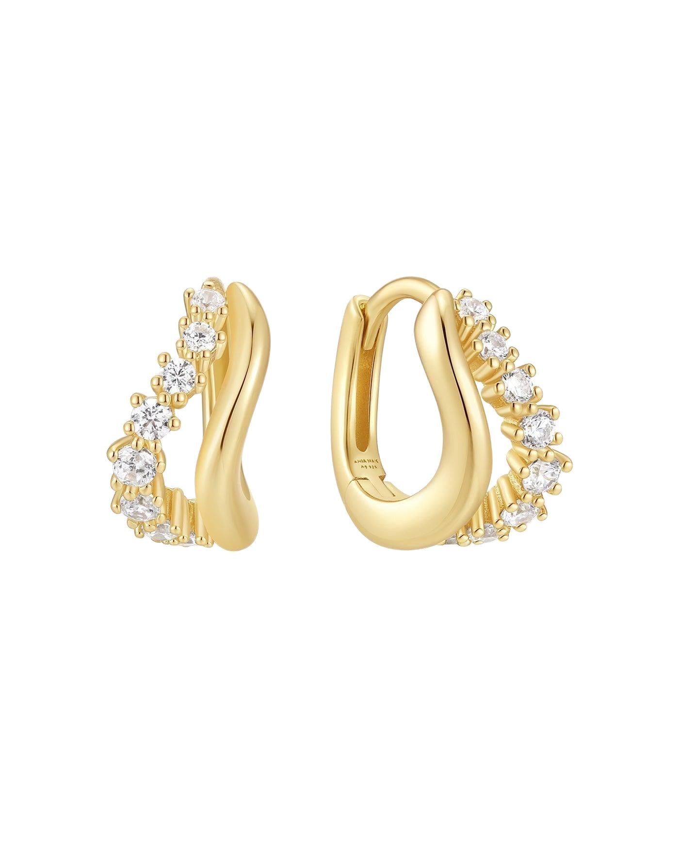 Ania Haie Gold Duet Wave Huggie Hoop Earrings