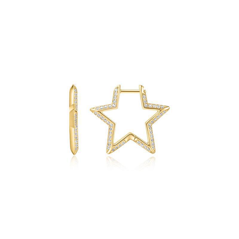 Ania Haie Gold Medium Star Pavé Hoop Earrings