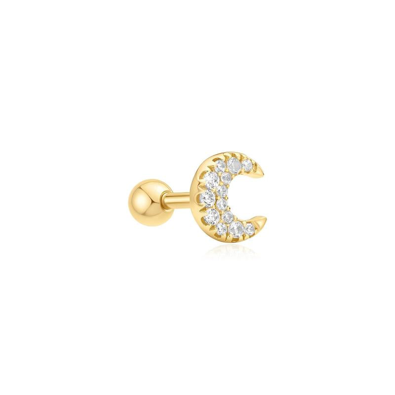 Ania Haie Gold Pave Crescent Moon Barbell Earring
