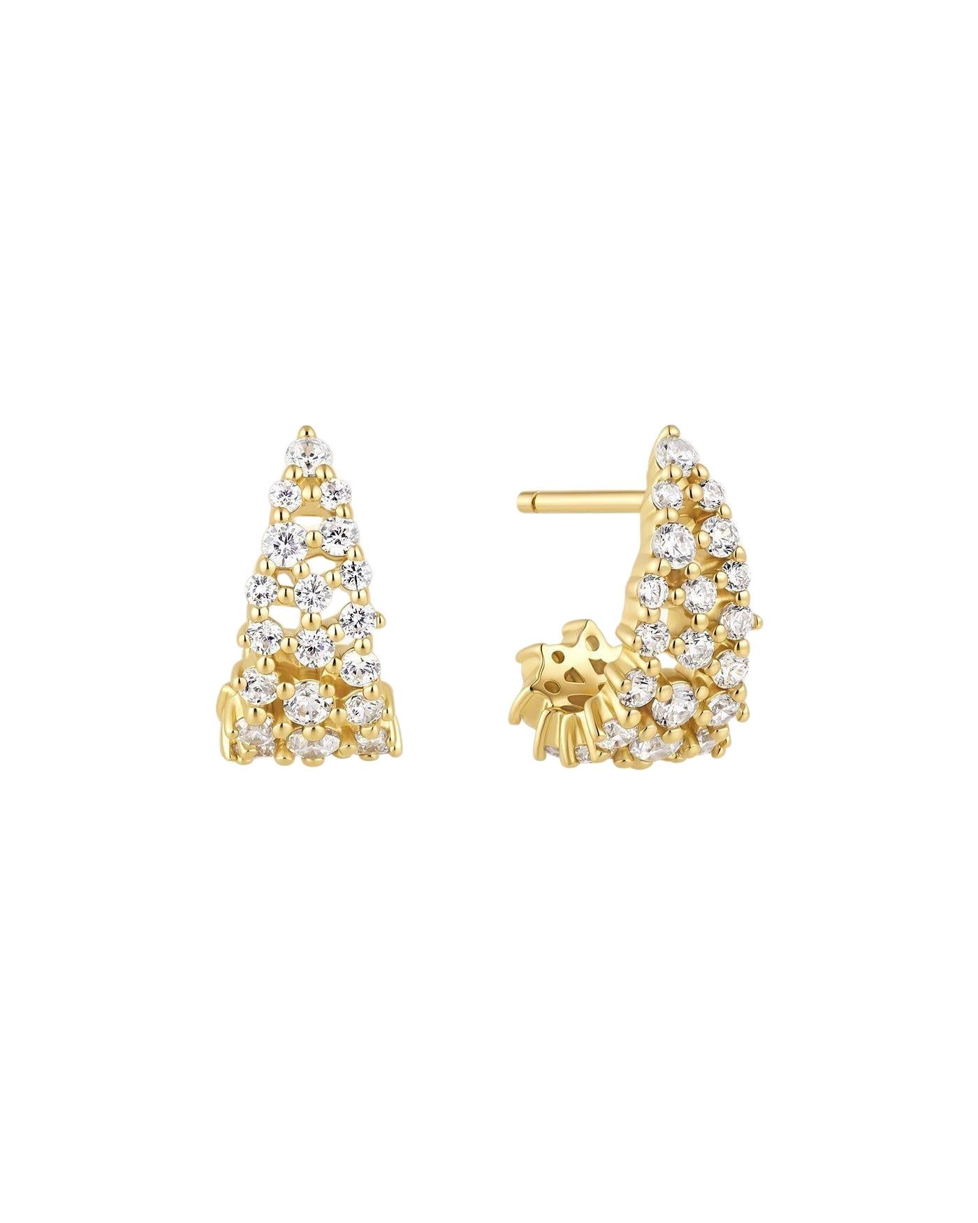 Ania Haie Gold Pave Openwork Curved Stud Hoop Earrings