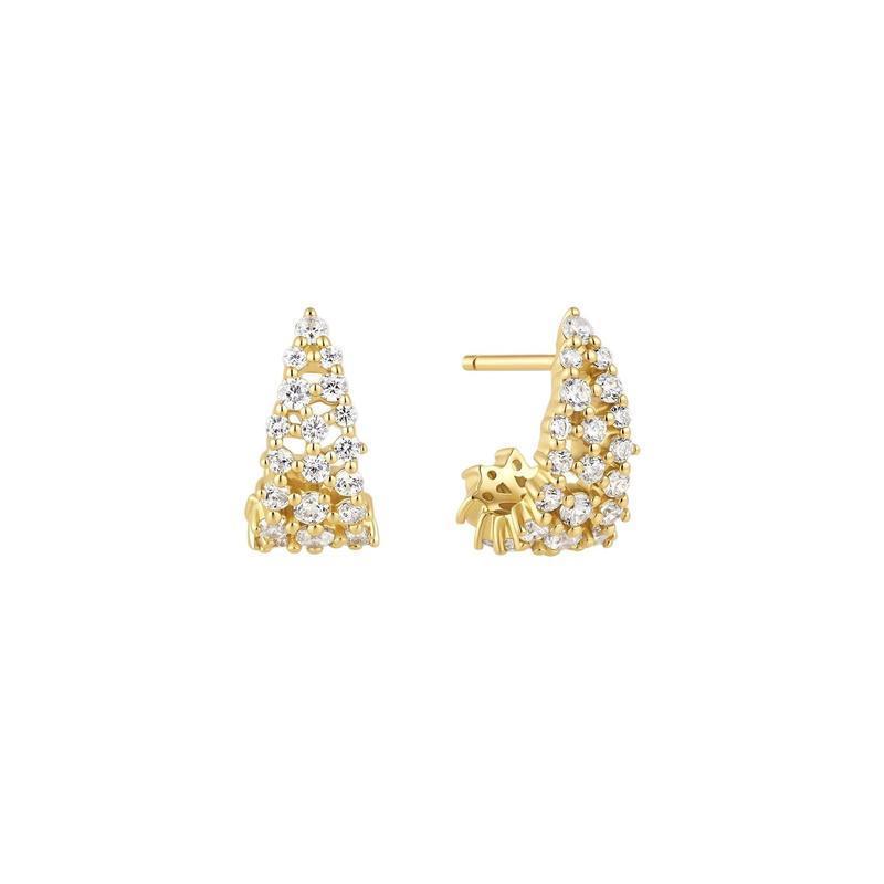 Ania Haie Gold Pave Openwork Curved Stud Hoop Earrings