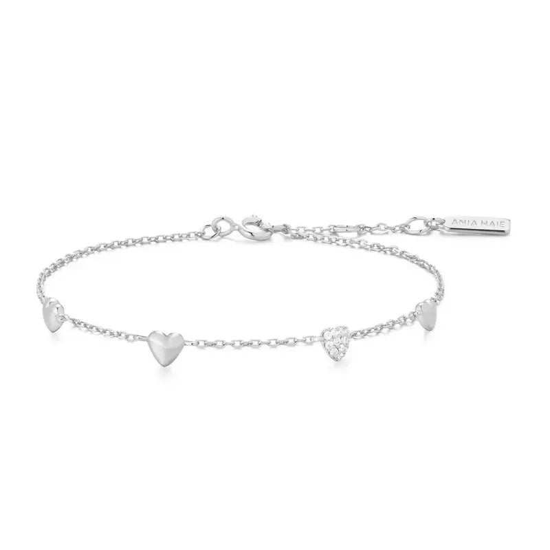 Ania Haie Gold Pave Puffed Heart Station Bracelet with 925 Silver