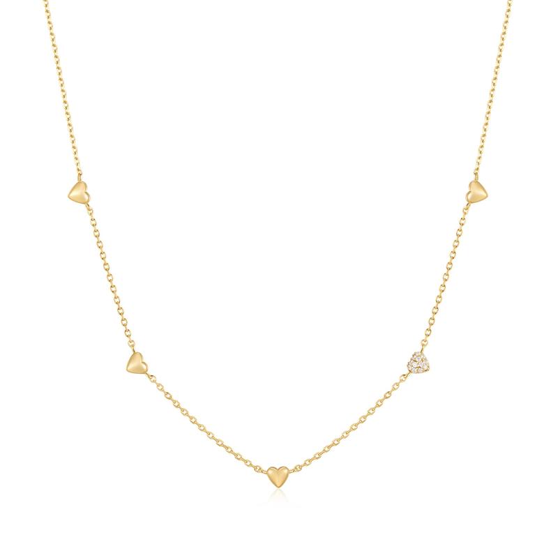 Ania Haie Gold Pavé Puffed Heart Station Necklace