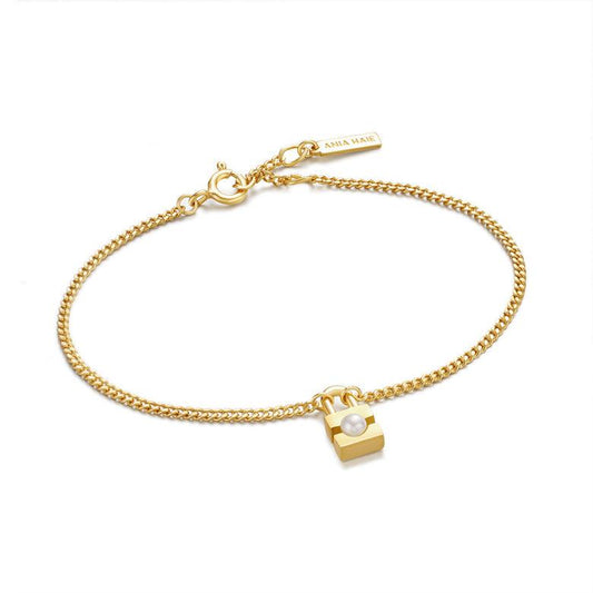 Ania Haie Gold Pearl Padlock Bracelet