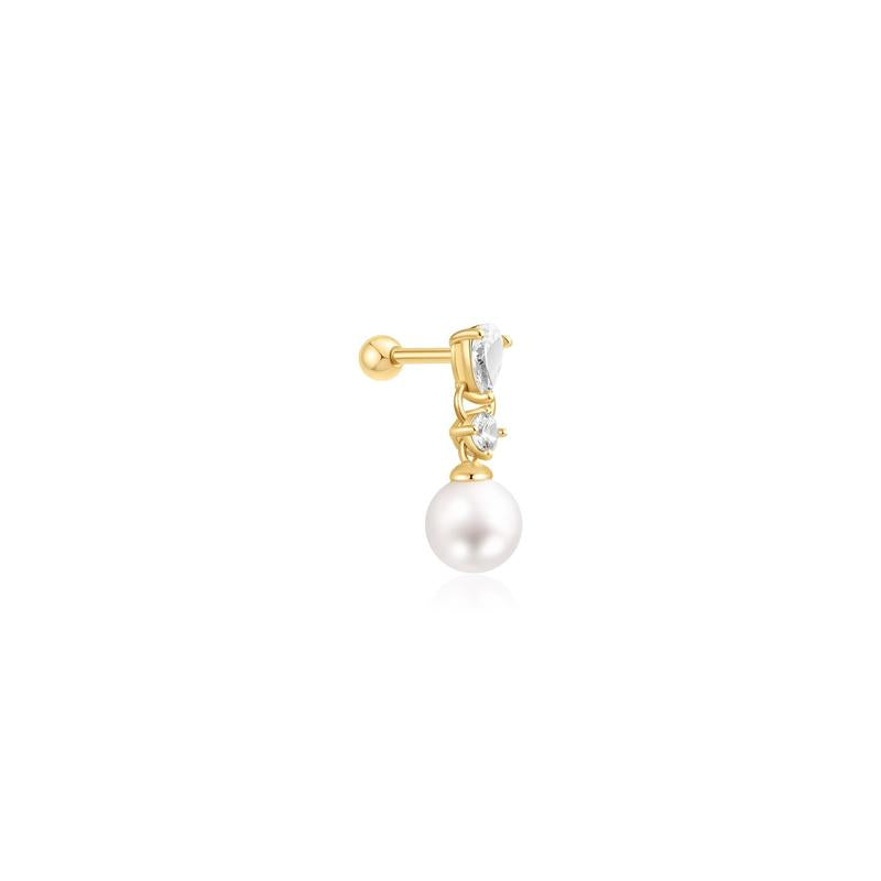 Ania Haie Gold Shell Pearl Dangling Barbell Single Earring