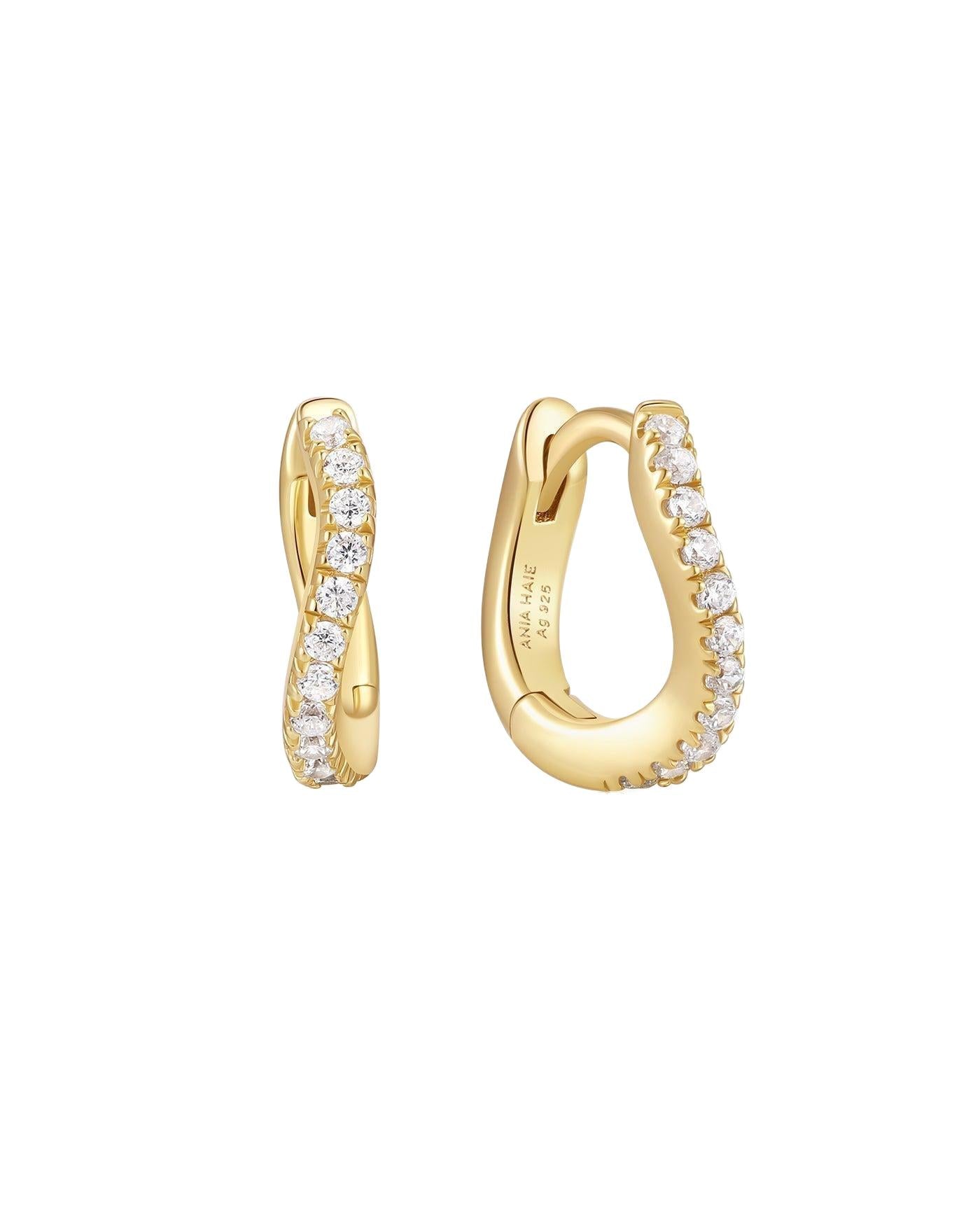 Ania Haie Gold Slim Pave Wave Huggie Hoop Earrings