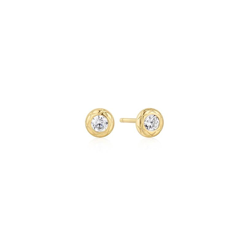 Ania Haie Gold Textured Bezel-Set Stud Earrings