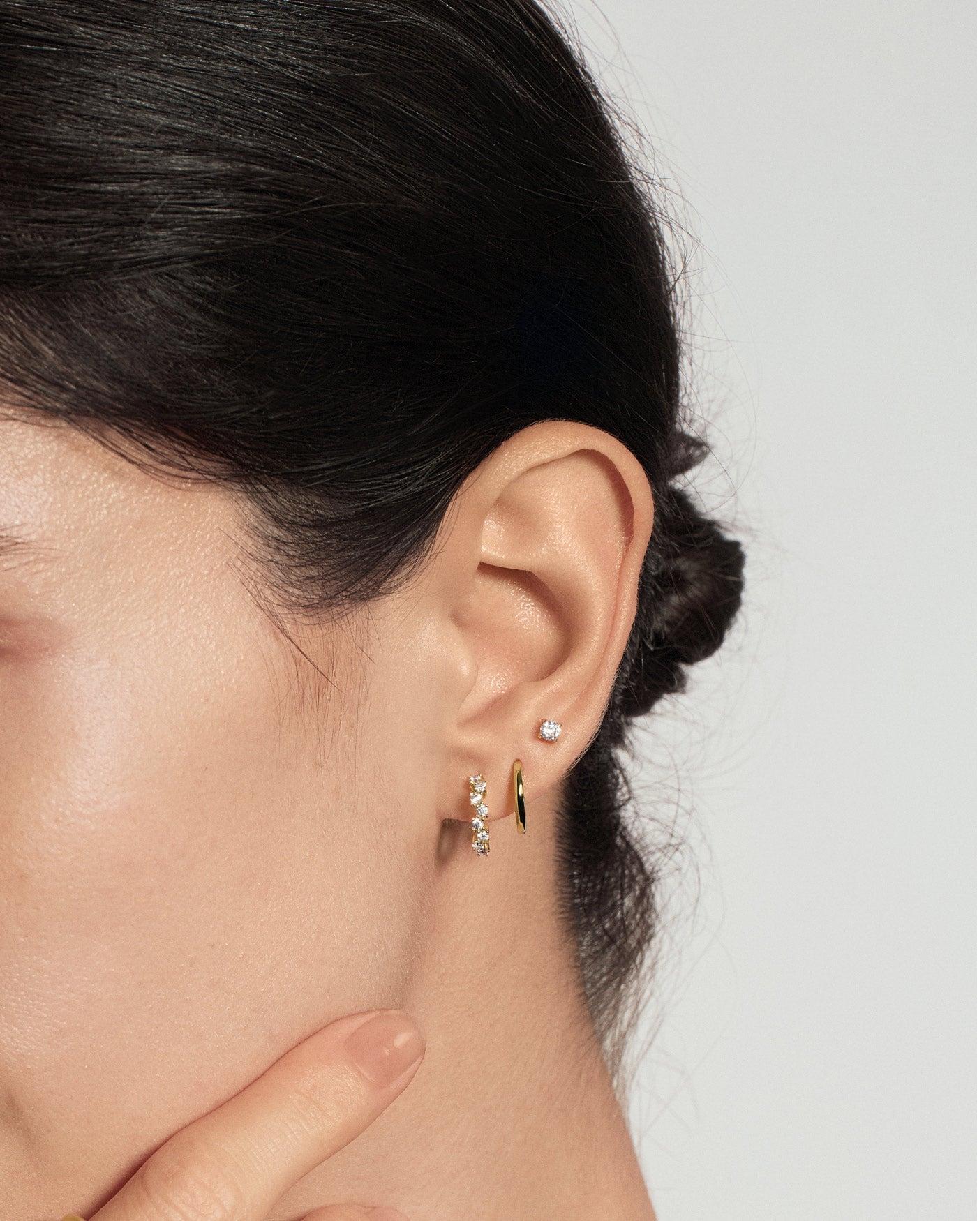 Ania Haie Gold Zig-Zag Pave Huggie Hoop Earrings