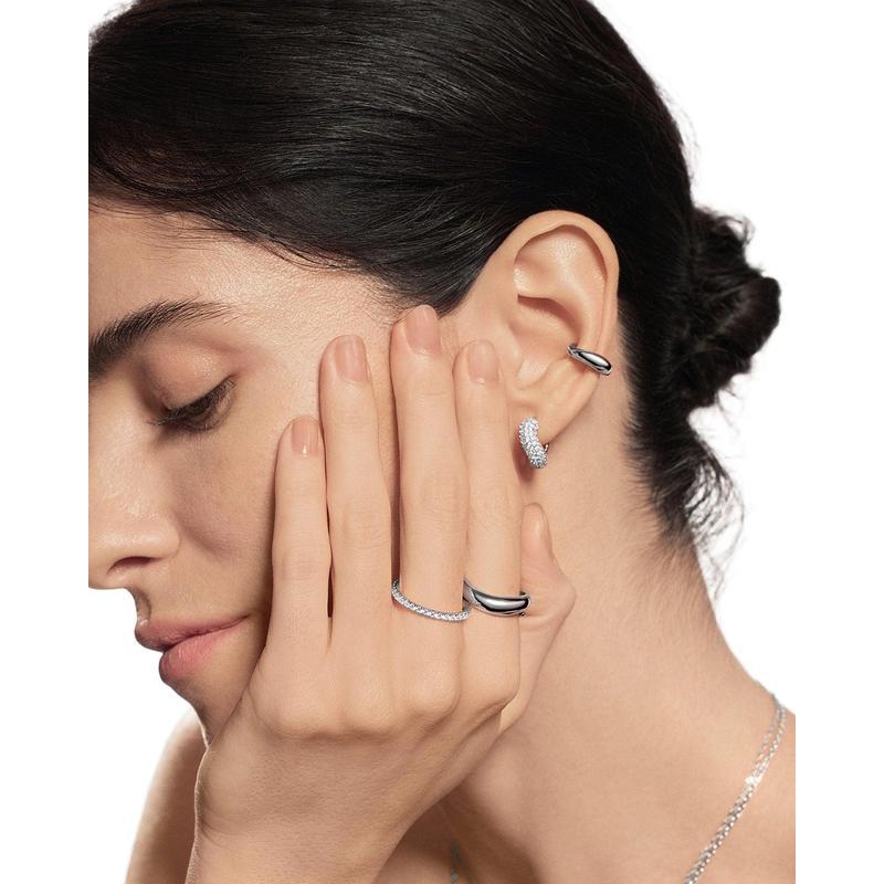 Ania Haie Silver Chunky Pave Wave Huggie Hoop Earrings