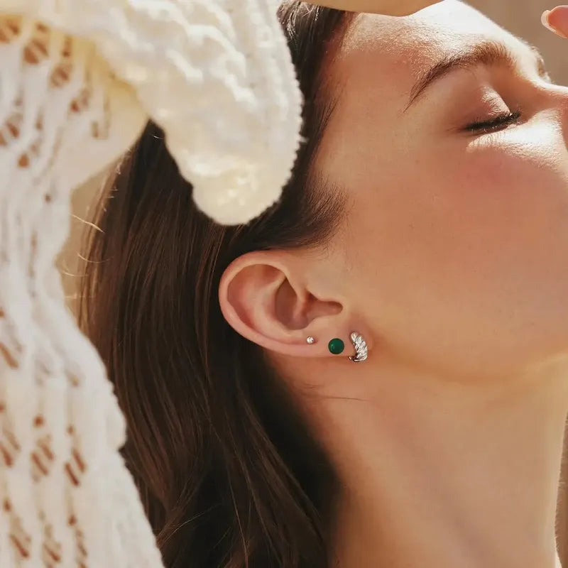 Ania Haie Silver Malachite Sphere Stud Earrings