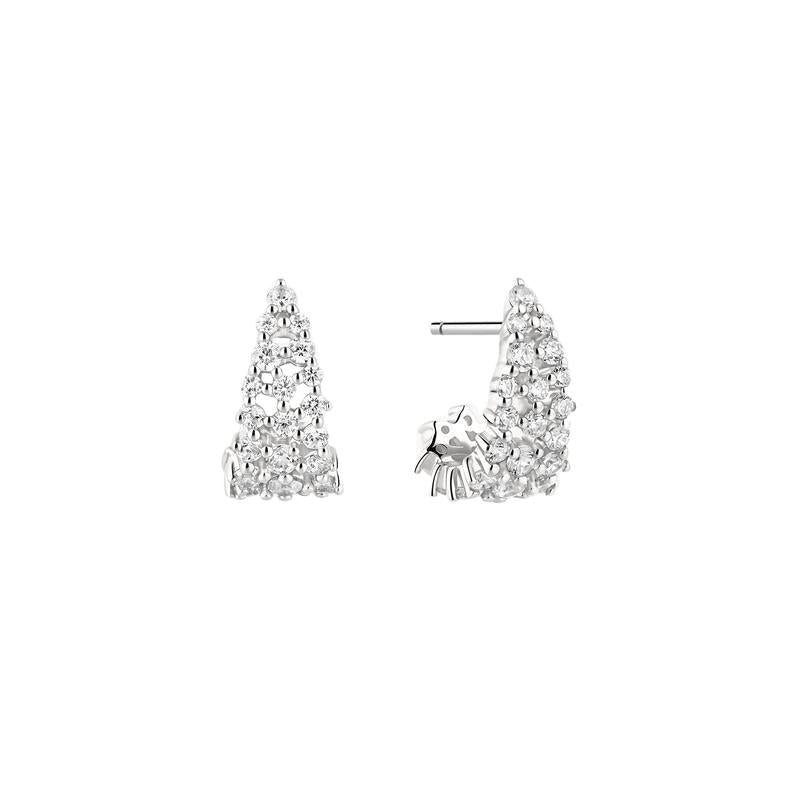 Ania Haie Silver Pave Openwork Curved Stud Hoop Earrings