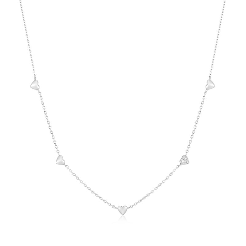 Ania Haie Silver Pavé Puffed Heart Station Necklace