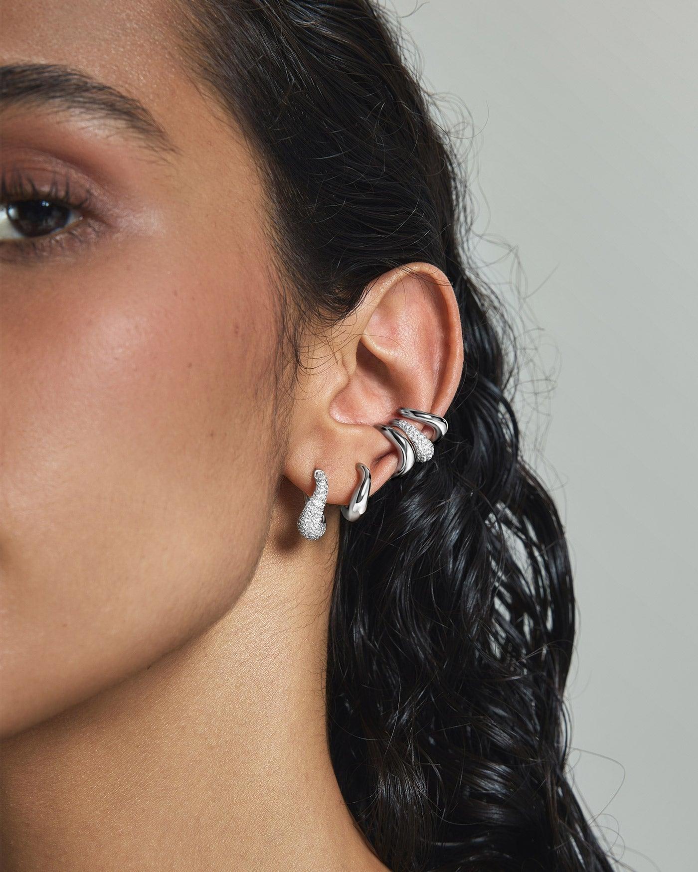 Ania Haie Silver Pave Wave Huggie Hoop Earrings