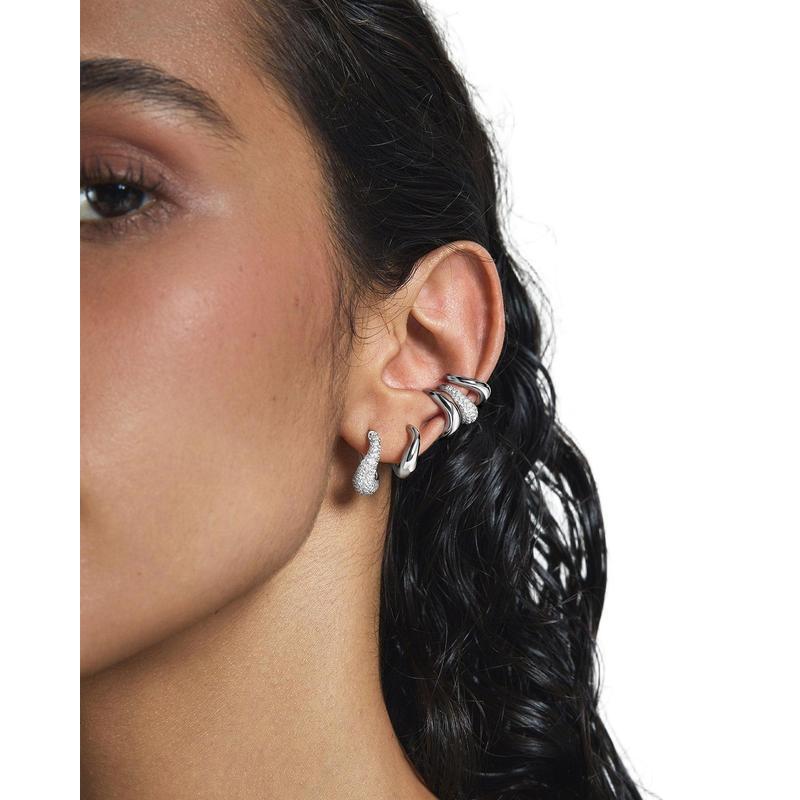 Ania Haie Silver Pave Wave Huggie Hoop Earrings
