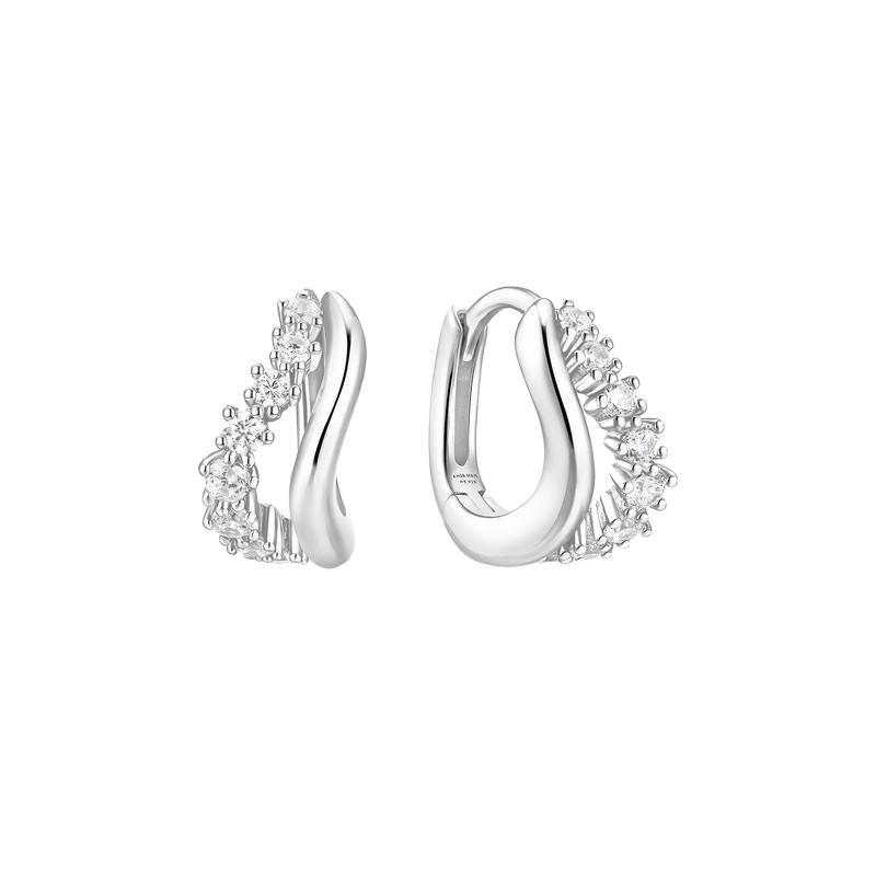 Ania Haie Silver Pave Wave Huggie Hoop Earrings