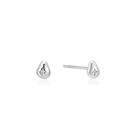 Ania Haie Silver Pebble Sparkle Stud Earrings
