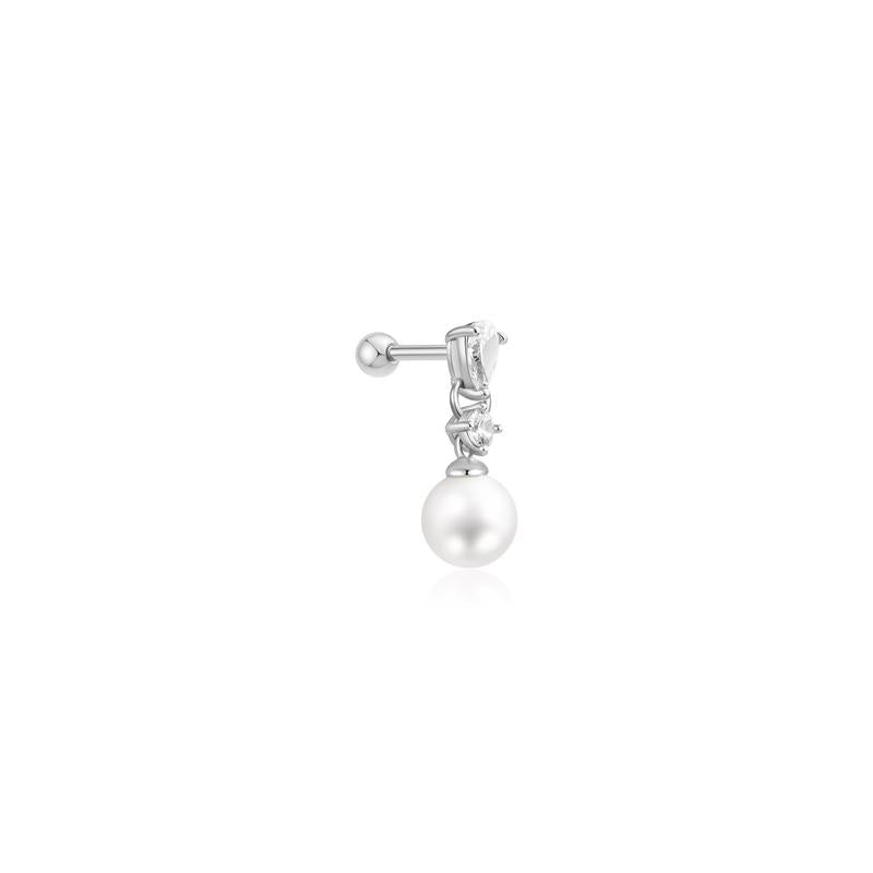 Ania Haie Silver Shell Pearl Dangling Barbell Earring