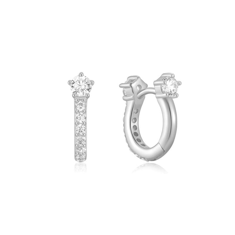 Ania Haie Silver Sparkling Pavé Huggie Hoop Earrings