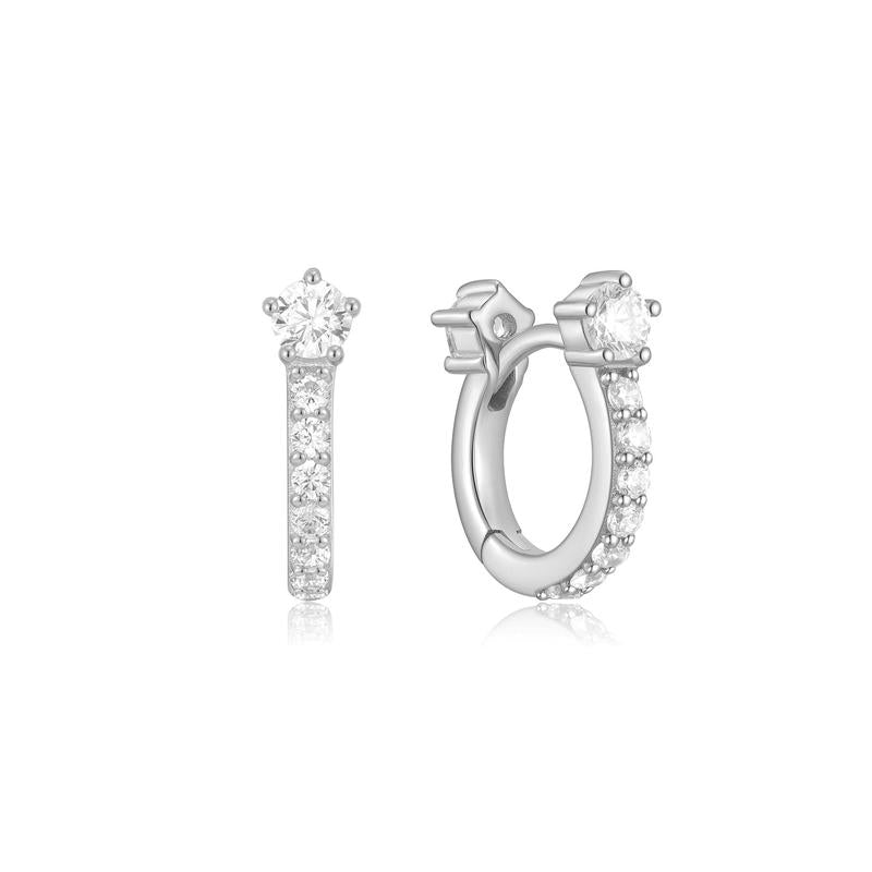 Ania Haie Silver Sparkling Pavé Huggie Hoop Earrings