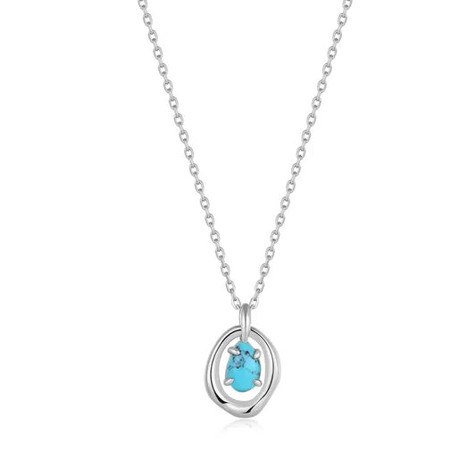 Ania Haie Silver Turquoise Wave Circle Pendant Necklace