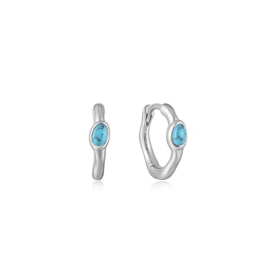 Ania Haie Silver Turquoise Wave Huggie Hoop Earrings