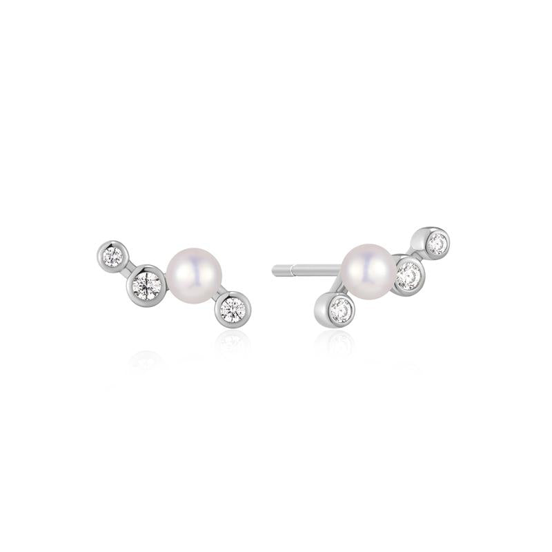 Ania Haie Silver Zig-Zag Shell Pearl Stud Earrings