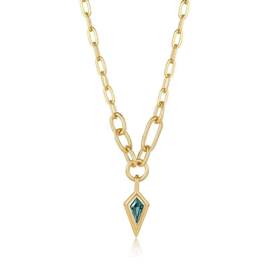 Ania Haie Teal Sparkle Drop Pendant Chunky Chain Necklace
