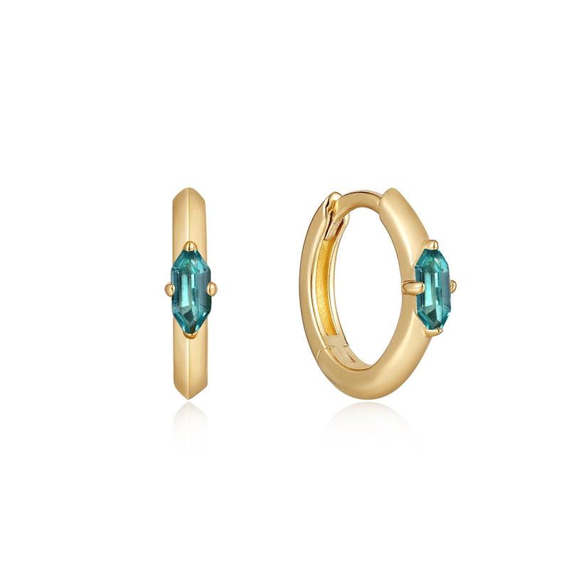 Ania Haie Teal Sparkle Emblem Huggie Hoop Earrings
