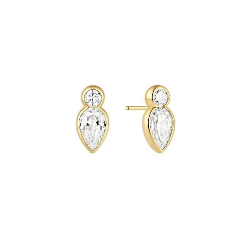 Ania Haie Wanderer Bezel Inverted Teardrop & Round Stud Earrings E076-04G