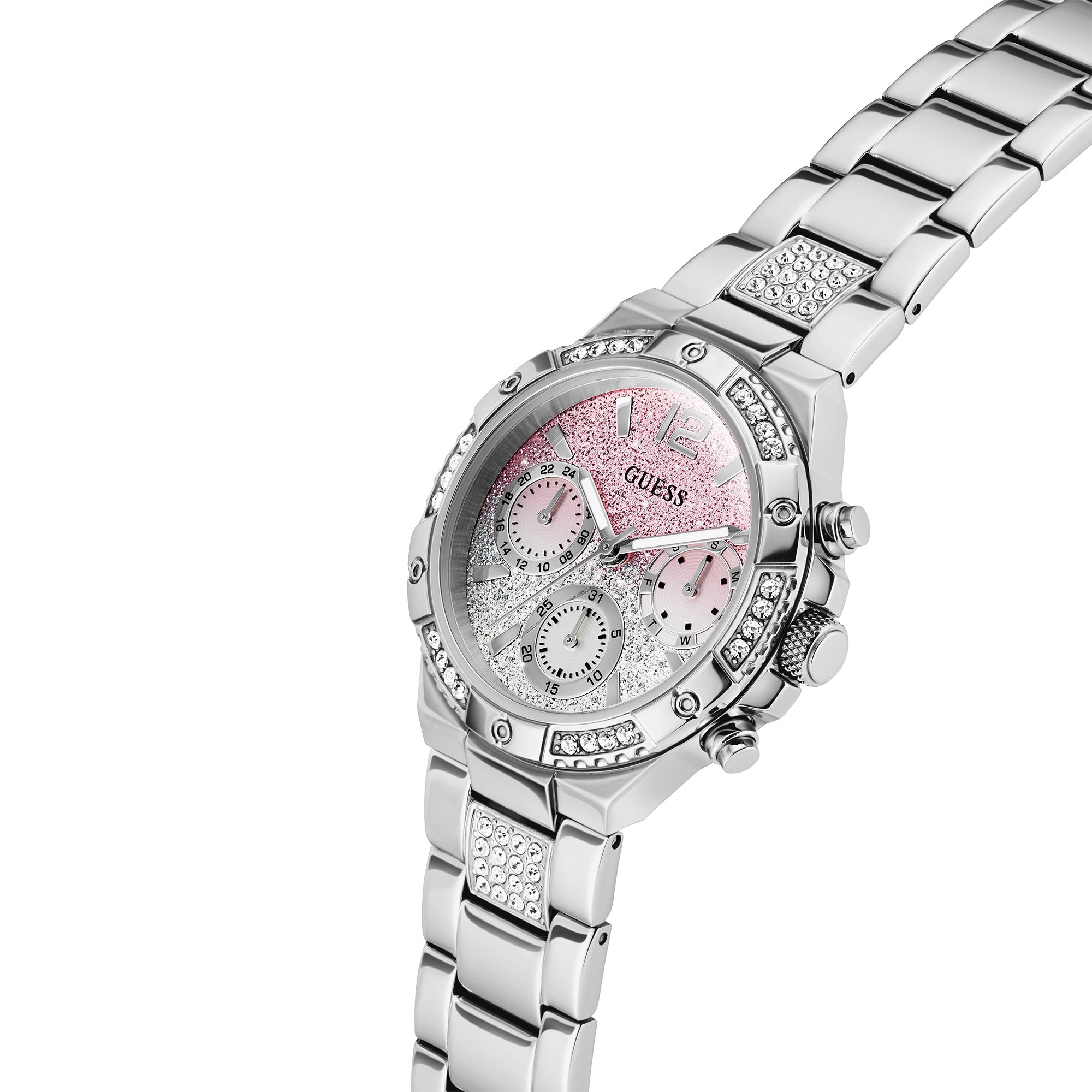 Guess Harlow Quartz Women's 38mm Crystal-Studded Pink Dial Watch