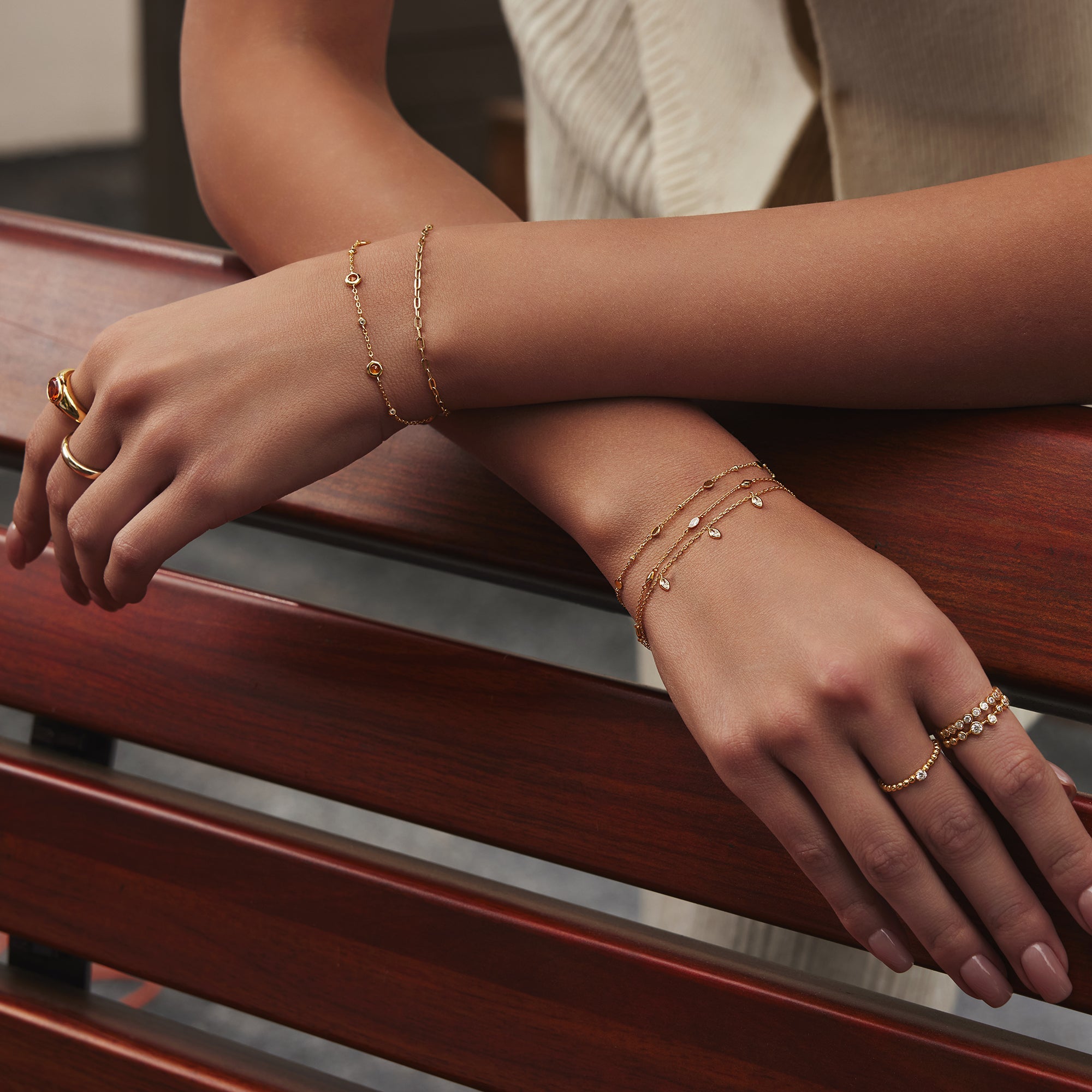 Gold Multi Rhombus Station Bracelet with Cubic Zirconia