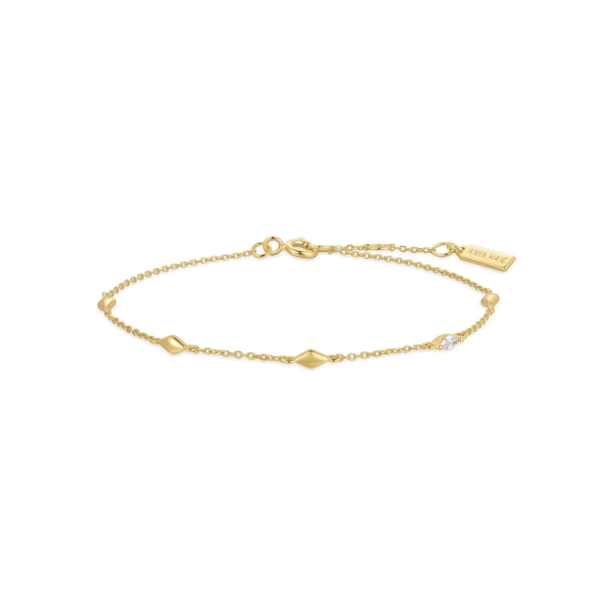 Gold Multi Rhombus Station Bracelet with Cubic Zirconia