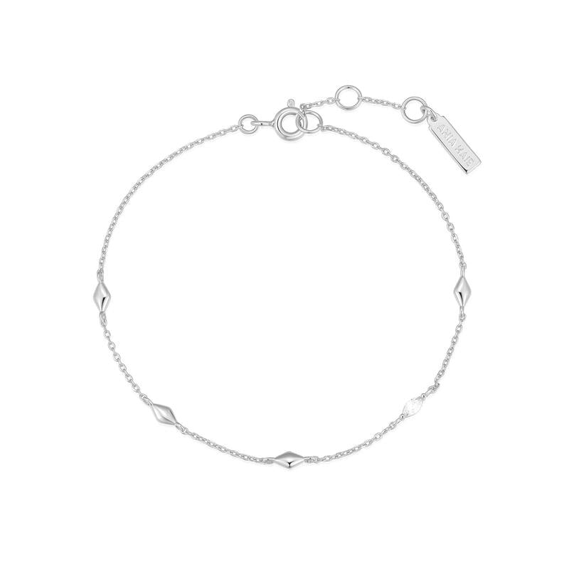 Elegant Silver Rhombus Station Bracelet with Rhodium-Plated Cubic Zirconia