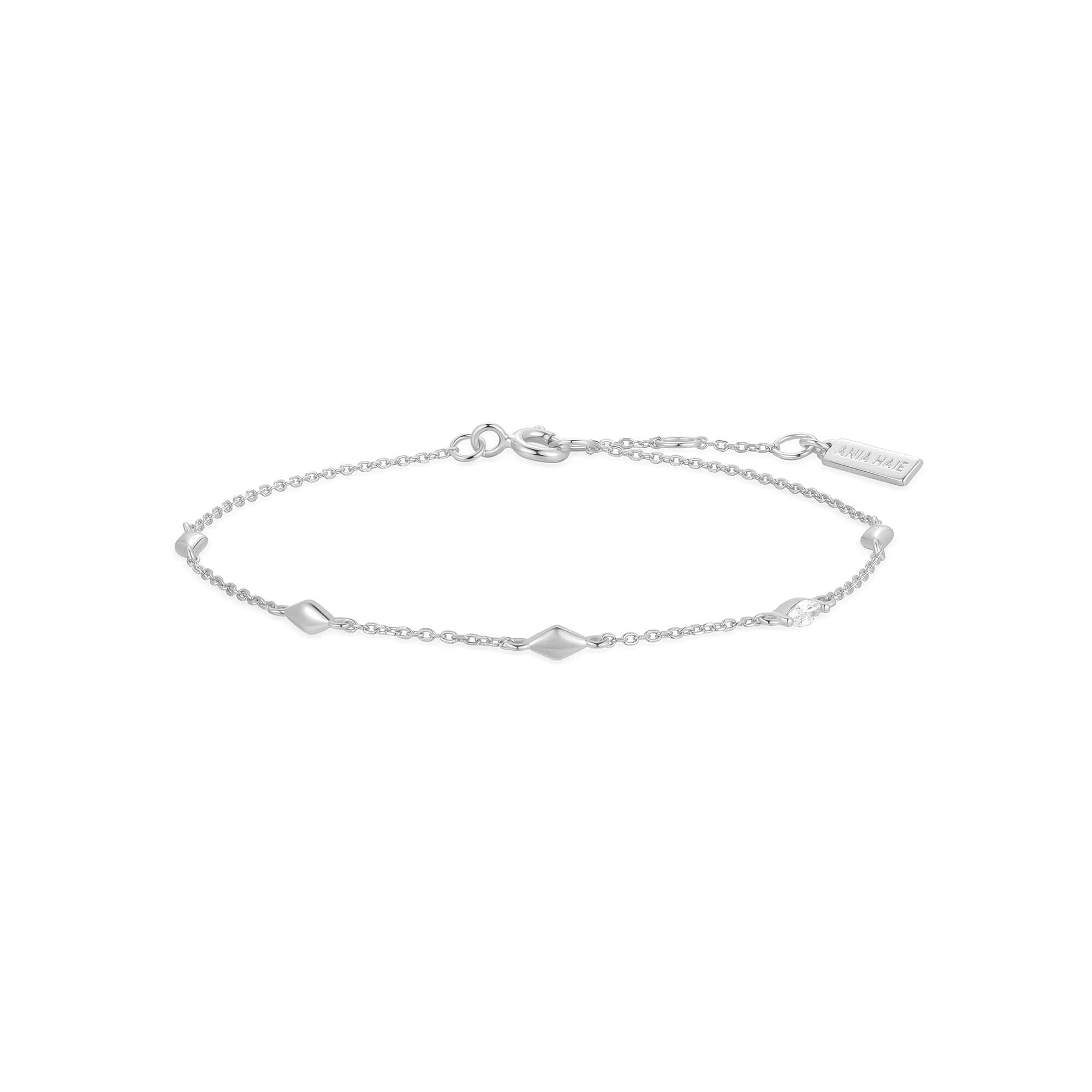 Elegant Silver Rhombus Station Bracelet with Rhodium-Plated Cubic Zirconia