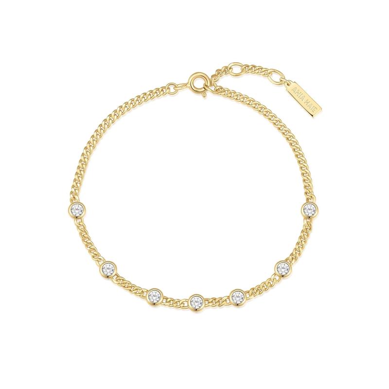 Gold-Plated Sterling Silver Multi-Station Round Stone Elegant Bracelet