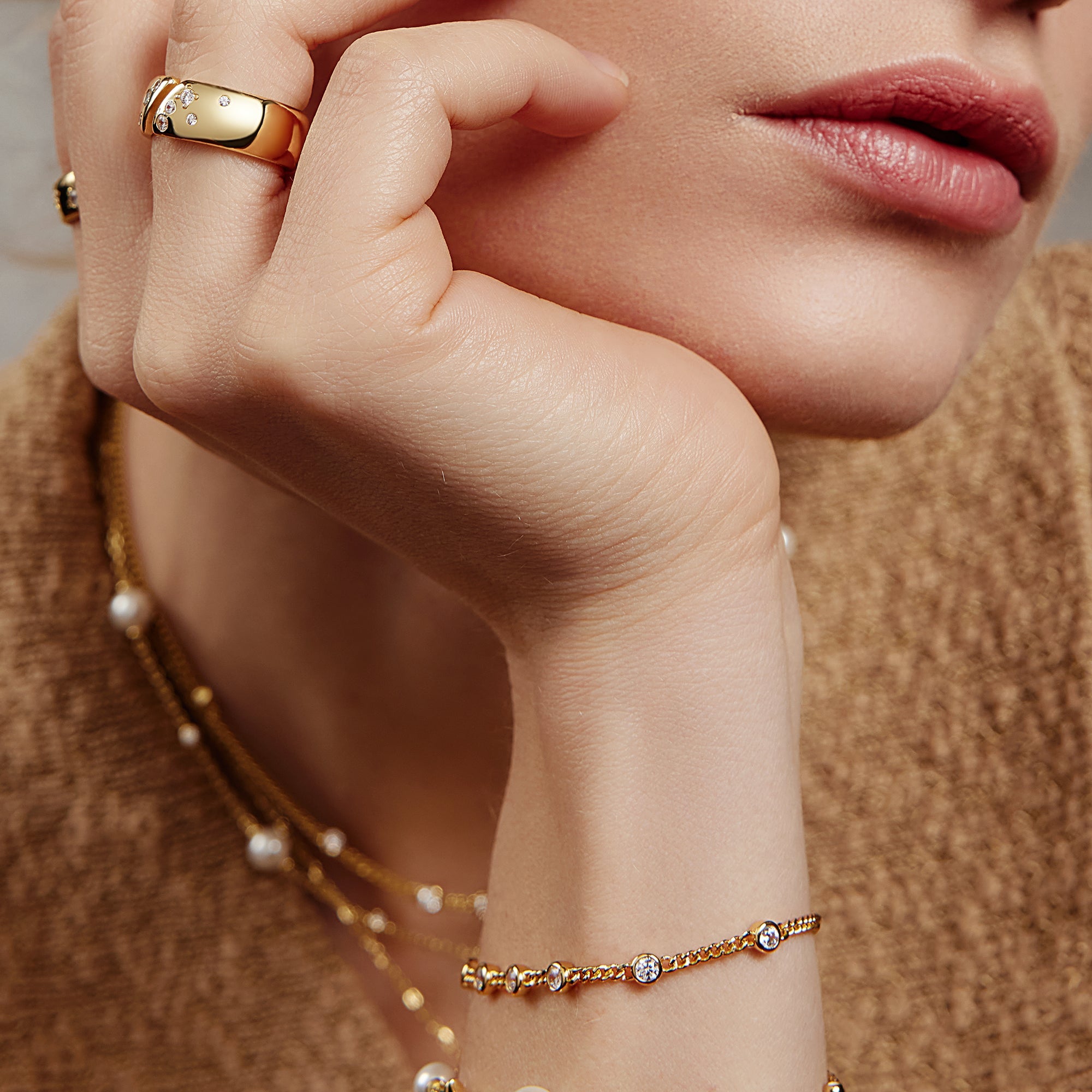 Gold-Plated Sterling Silver Multi-Station Round Stone Elegant Bracelet