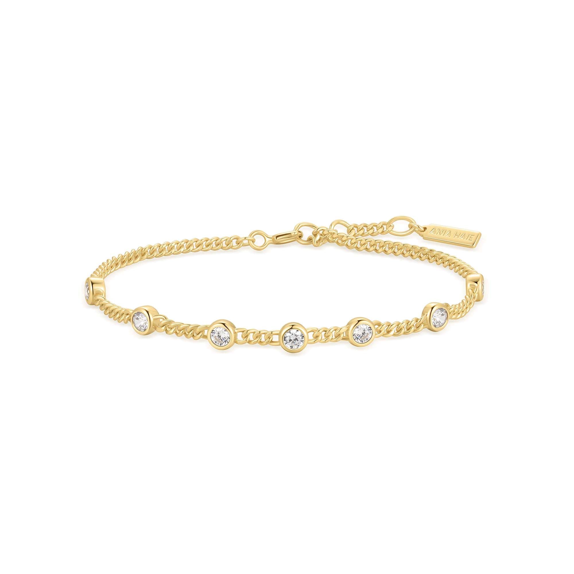 Gold-Plated Sterling Silver Multi-Station Round Stone Elegant Bracelet