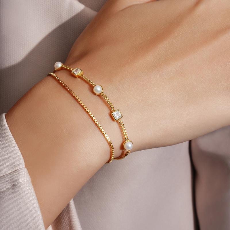 Elegant 925 Sterling Silver Gold Box Chain Bracelet for Women