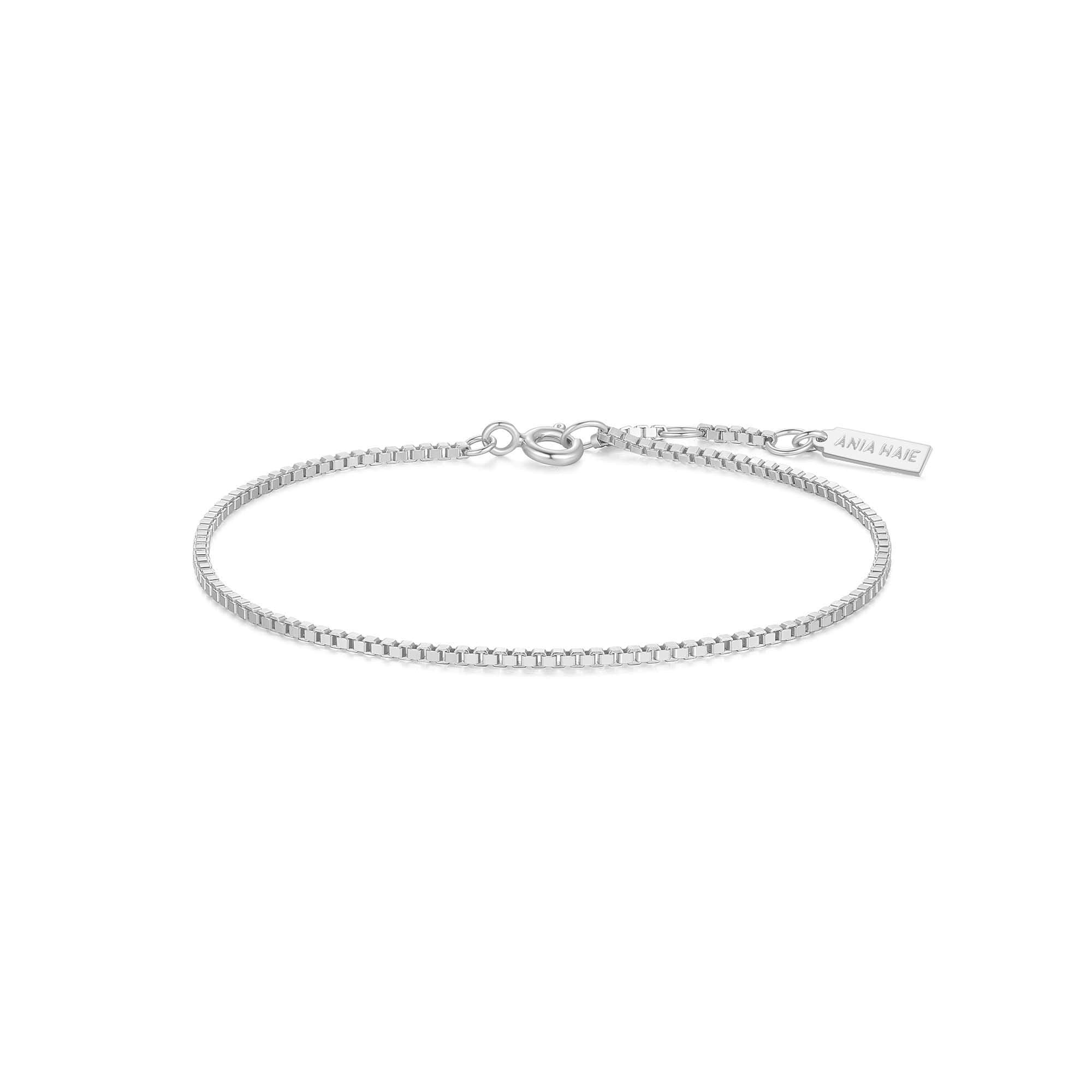 Elegant Silver Box Chain Bracelet with Rhodium Finish