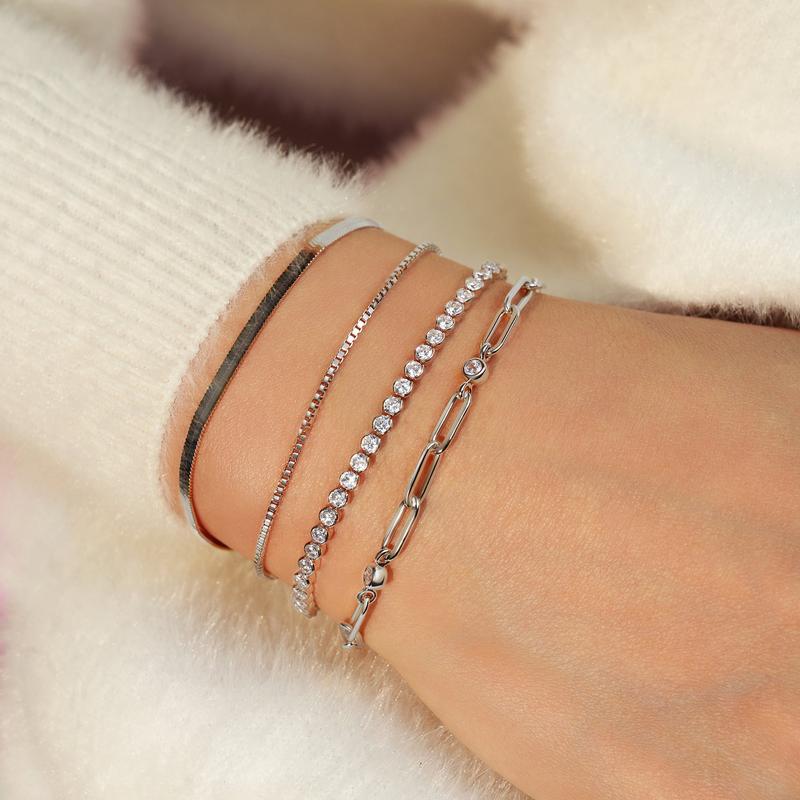 Elegant Silver Box Chain Bracelet with Rhodium Finish