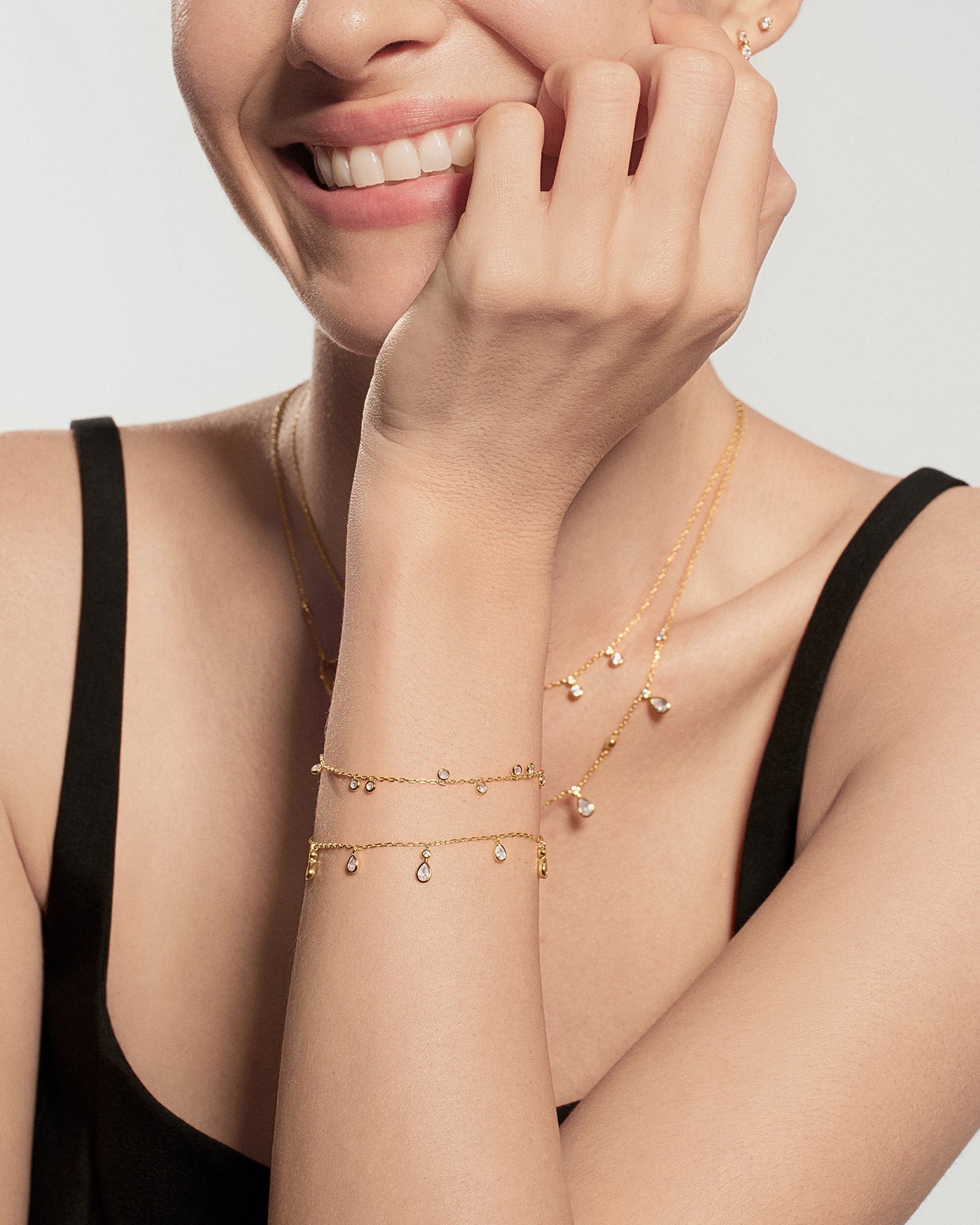 Ania Haie Wanderer Gold Bezel-Set Teardrop Dangle Station Bracelet B076-06G