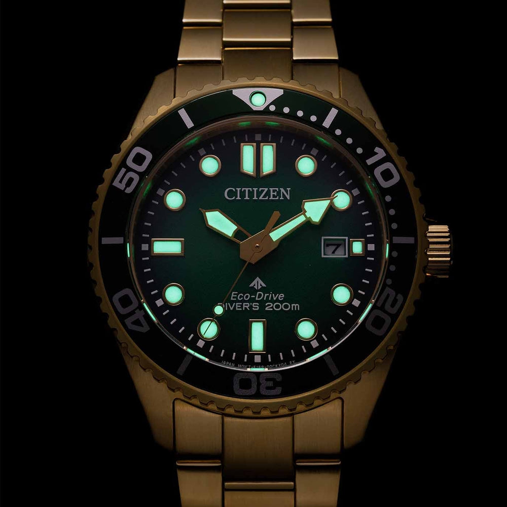 Citizen Promaster Eco-Drive Gold-Tone Diver Watch with Green Dial